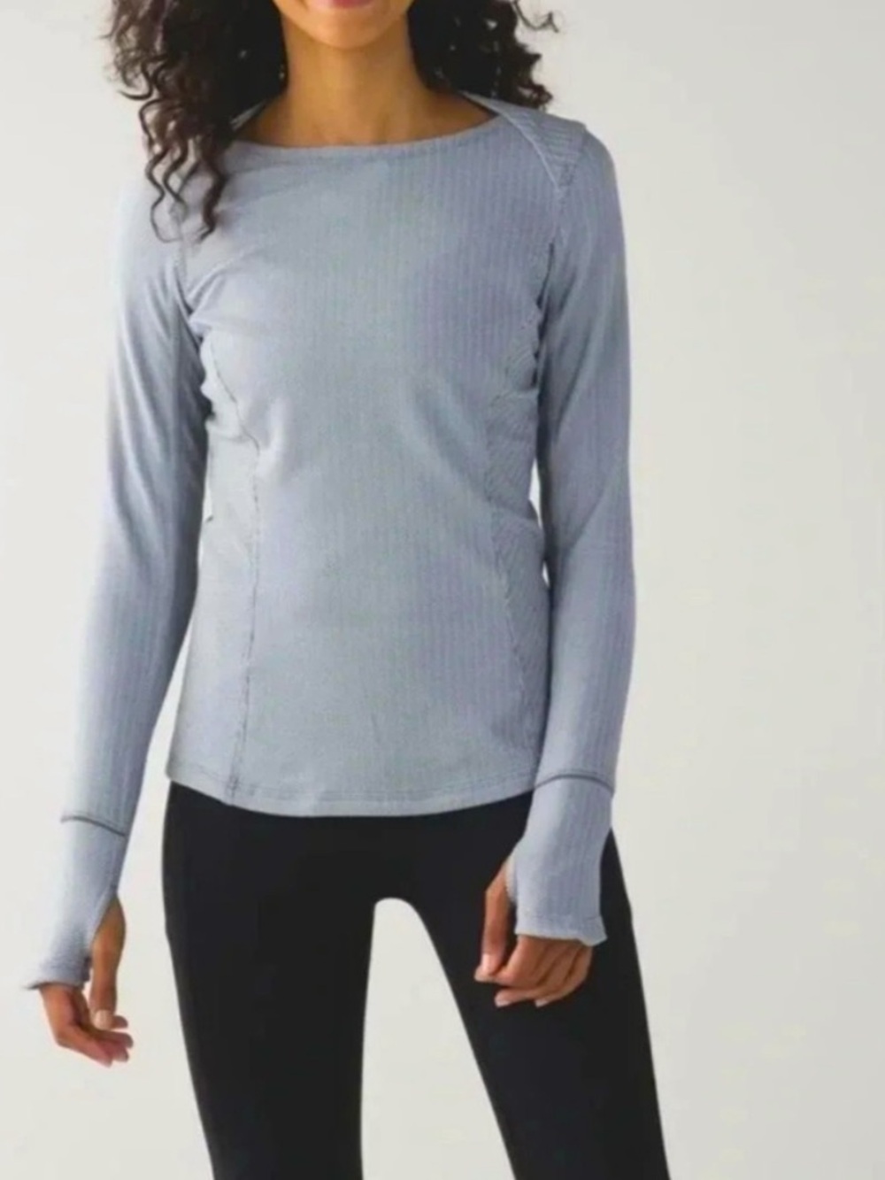 Lululemon Athletic Light Gray Herringbone Long Sleeve Top